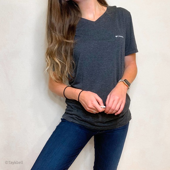 Columbia V Neck Dark Gray Stretch Cotton T Shirt M - Picture 13 of 15